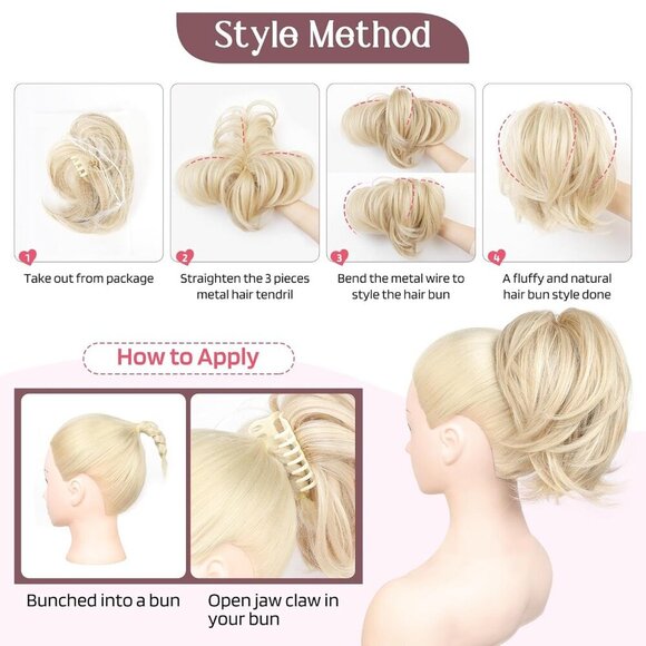 Ponytail Extension, Claw Clip in Straight Messy Hair Bun - 9 Inch Short Ponytail - Picture 7 of 7